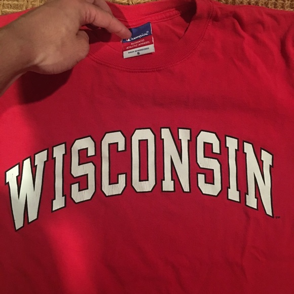 90s Vintage Wisconsin Champion Red T Shirt - Picture 2 of 4